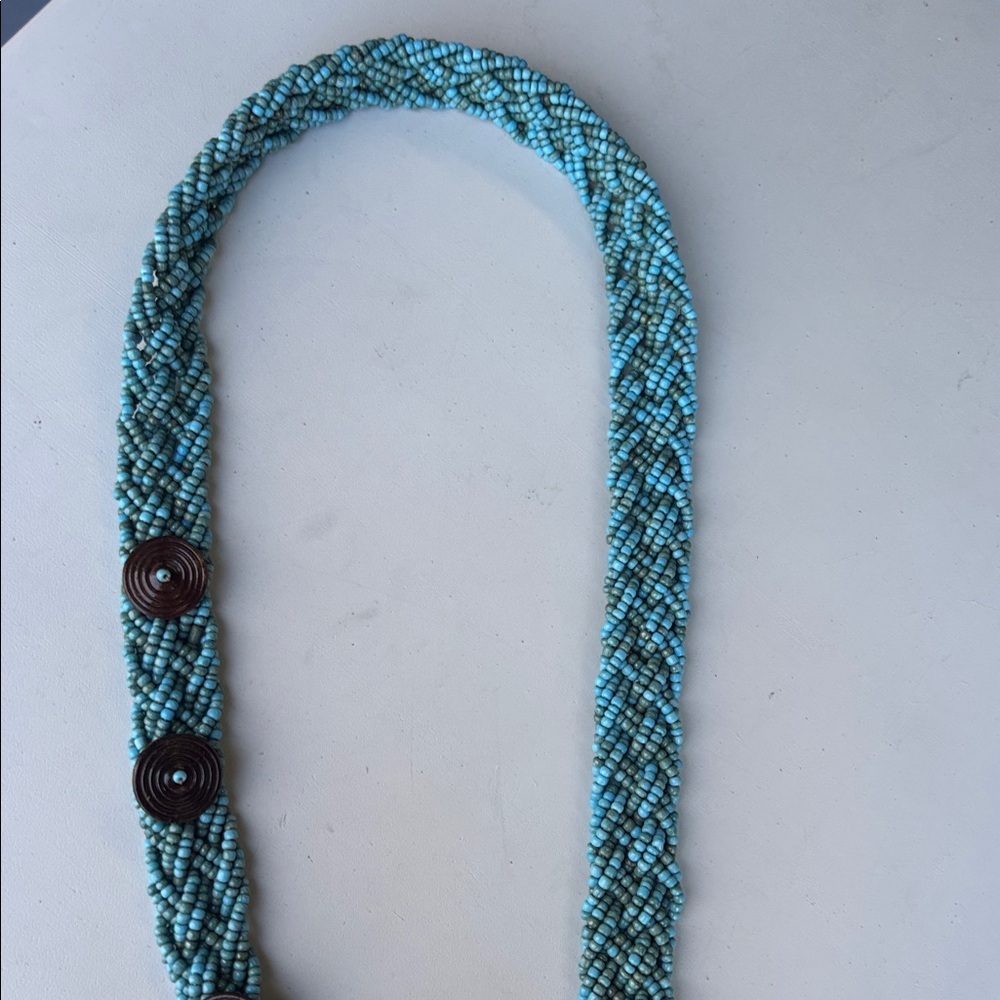 Blue Braided Beaded Red Rope Belt - Picture 4 of 8